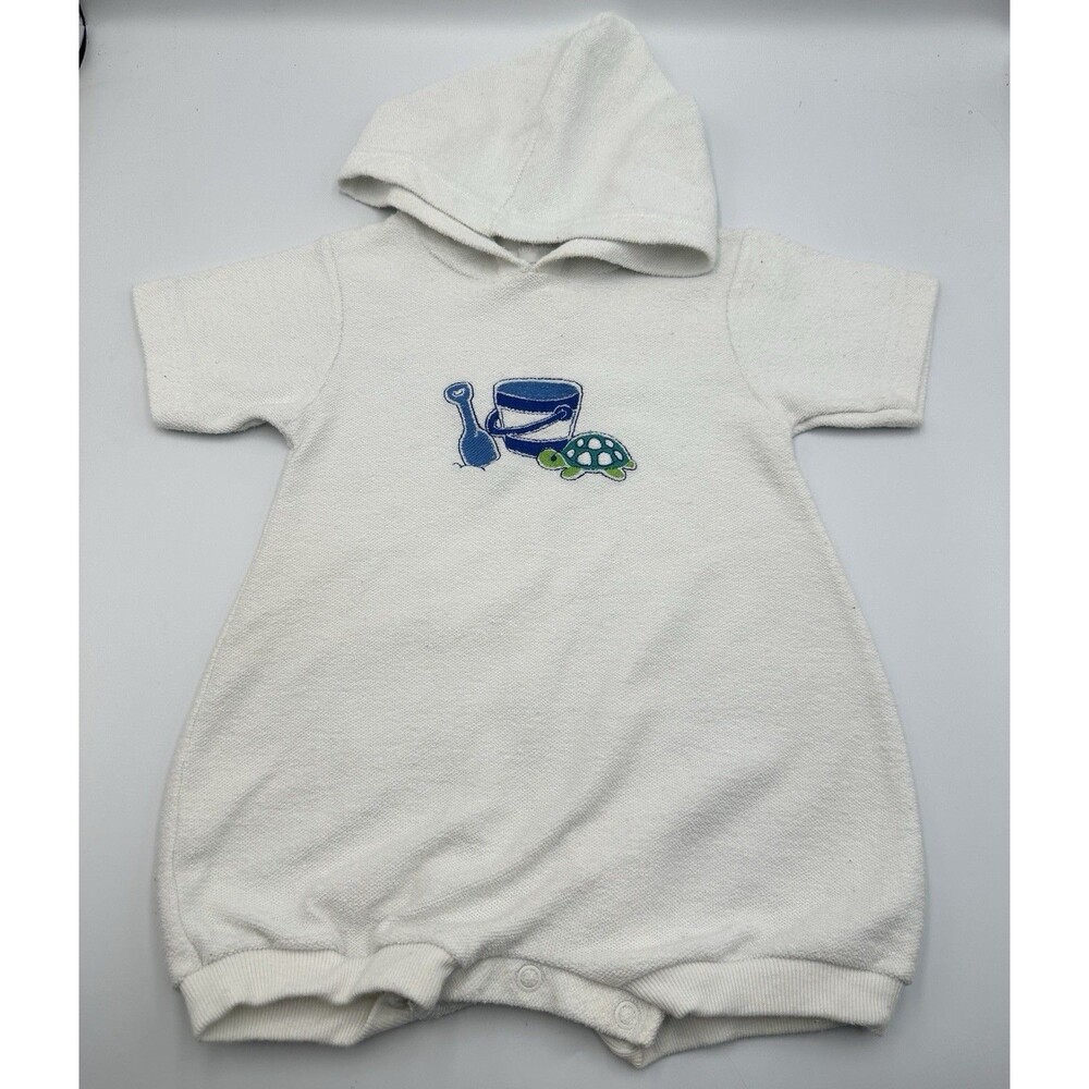 Vintage Carter's Baby Boys Terry Cloth Romper 9-12 Month White Hooded Beach